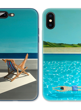 北欧风夏天游泳池现代艺术油画适用iPhoneXsMax苹果17防摔16pro软壳15/14手机壳678plus