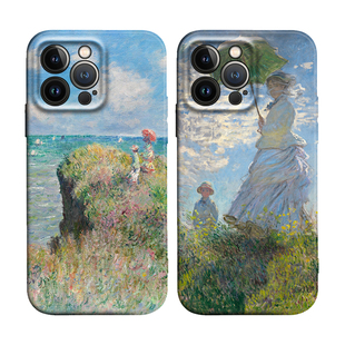 莫奈油画撑阳伞的女人适用iPhone16Promax菲林手机壳17pro苹果15plus/14印象派艺术13mini高级感12/11