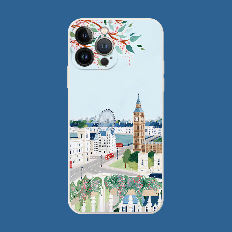 环球旅行英国伦敦大本钟小众风景插画适用iPhone XS Max苹果17pro防摔16软壳15plus/14手机壳678p