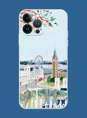 环球旅行英国伦敦大本钟小众风景插画适用iPhone XS Max苹果17pro防摔16软壳15plus/14手机壳678p