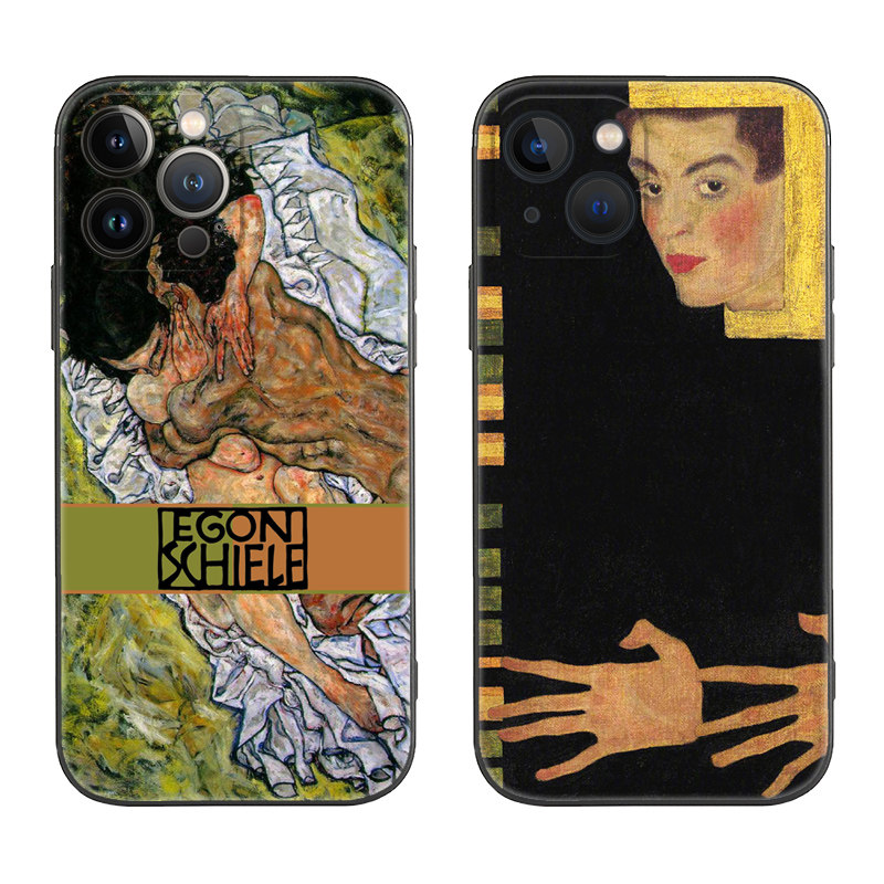 席勒文艺油画名画拥抱爱人适用iphone15promax/14pro苹果13mini手机壳