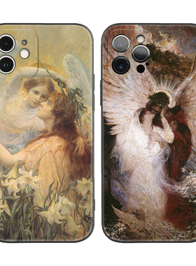 欧美油画恶魔天使少女艺术适用iPhoneXsMax苹果16/17软壳15pro防摔14lus手机壳13/12/11