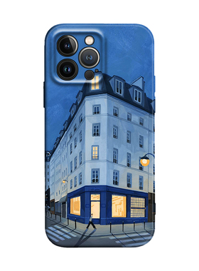 蓝色夜晚无人的街头城市风景适用iPhone17Promax防摔16pro软壳15/14plus苹果13mini手机壳12/11