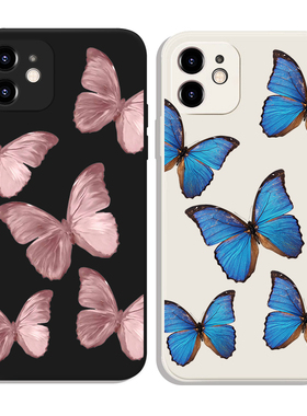 原创ins冷淡风蓝色蝴蝶粉色情侣适用iPhone XS Max苹果15软壳14pro手机壳678plus
