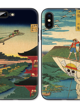 路飞油画XR宫崎骏动漫浮世绘适用iPhoneXsMax苹果17/16软壳15防摔14pro手机壳678plus