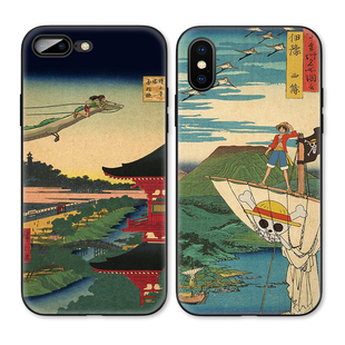 路飞油画XR宫崎骏动漫浮世绘适用iPhoneXsMax苹果17 16软壳15防摔14pro手机壳678plus