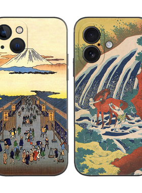 日本富士山下浮世绘洗马图适用iPhone XS Max苹果16软壳15/14pro手机壳678plus防摔X