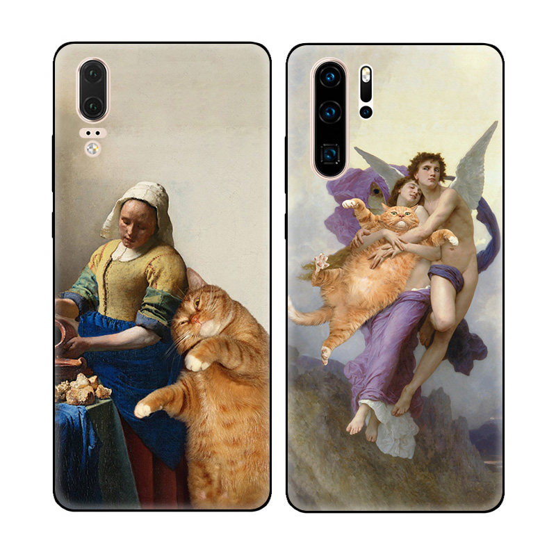 搞怪橘猫油画有趣的情侣款适用华为P30 Pro手机壳P20软壳P10/P9