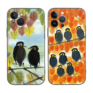 林风眠国画小鸟中国风艺术适用iPhone16Promax软壳15Pro/14plus苹果13mini手机壳12防摔11