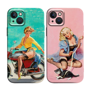 Max苹果17 16防摔15pro高级感14菲林手机壳678plus 复古性感机车女郎土酷适用iPhone 美式