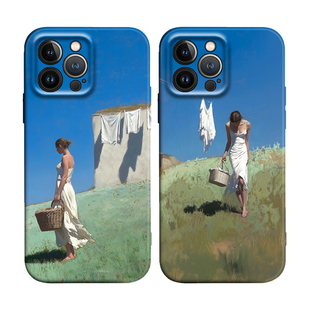 苏格兰风情清纯金发美女晾衣适用iPhone17Promax防摔16pro软壳15plus/14苹果13mini手机壳12/11