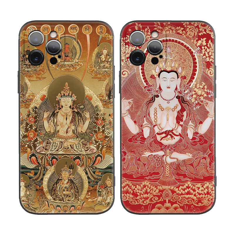 中国风复古四臂观音菩萨唐卡适用iPhone17Promax防摔16pro软壳15plus/14苹果13mini手机壳12/11