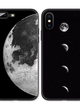 简约黑色月球太空冷淡风男适用iPhone XS Max苹果16/15pro软壳14手机壳678plus