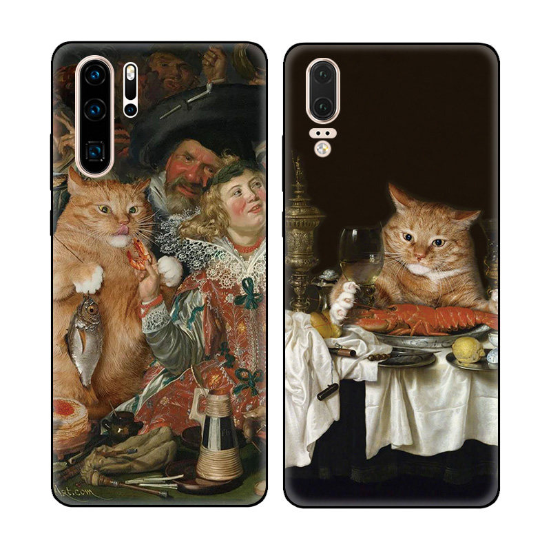 世界名画橘猫美食龙虾油画适用华为P30 Pro手机壳P20软壳P10/P9