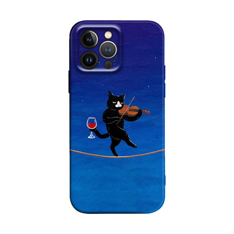 红酒微醺猫咪音乐家搞怪油画适用iPhone17Promax防摔16pro软壳15/14plus苹果13mini手机壳12/11