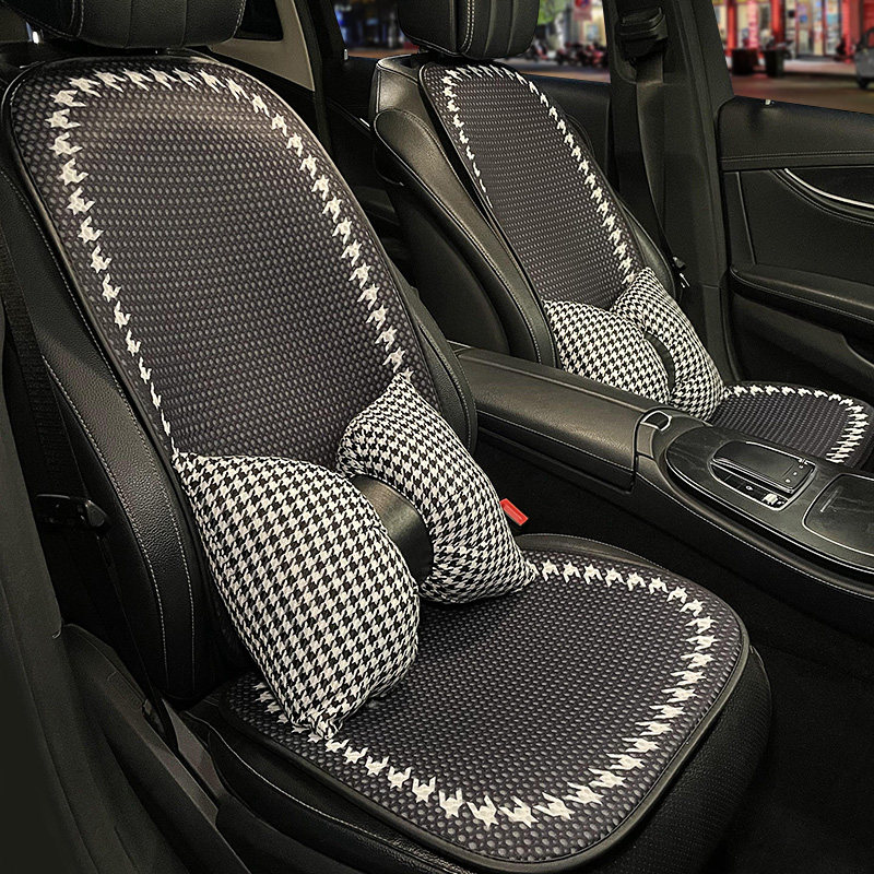 汽车坐垫四季通用网红千鸟格夏季凉垫高档简约通风单片车载座垫