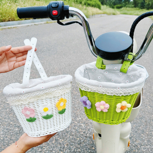 电动车收纳挂袋编织车筐小清新可爱自行车前后座通用置物篮高档