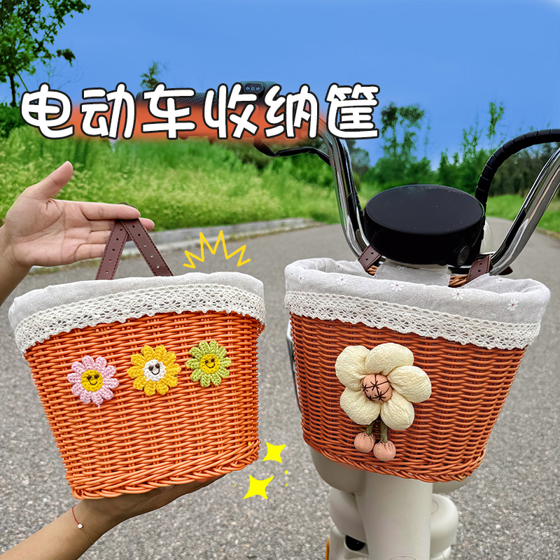 电动车收纳挂袋编织车筐可爱卡通
