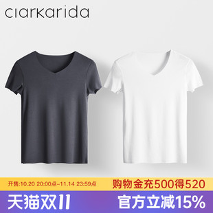 莫代尔无痕内穿透气打底衫 clarkarida男士 薄款 T恤男生V领夏季 短袖