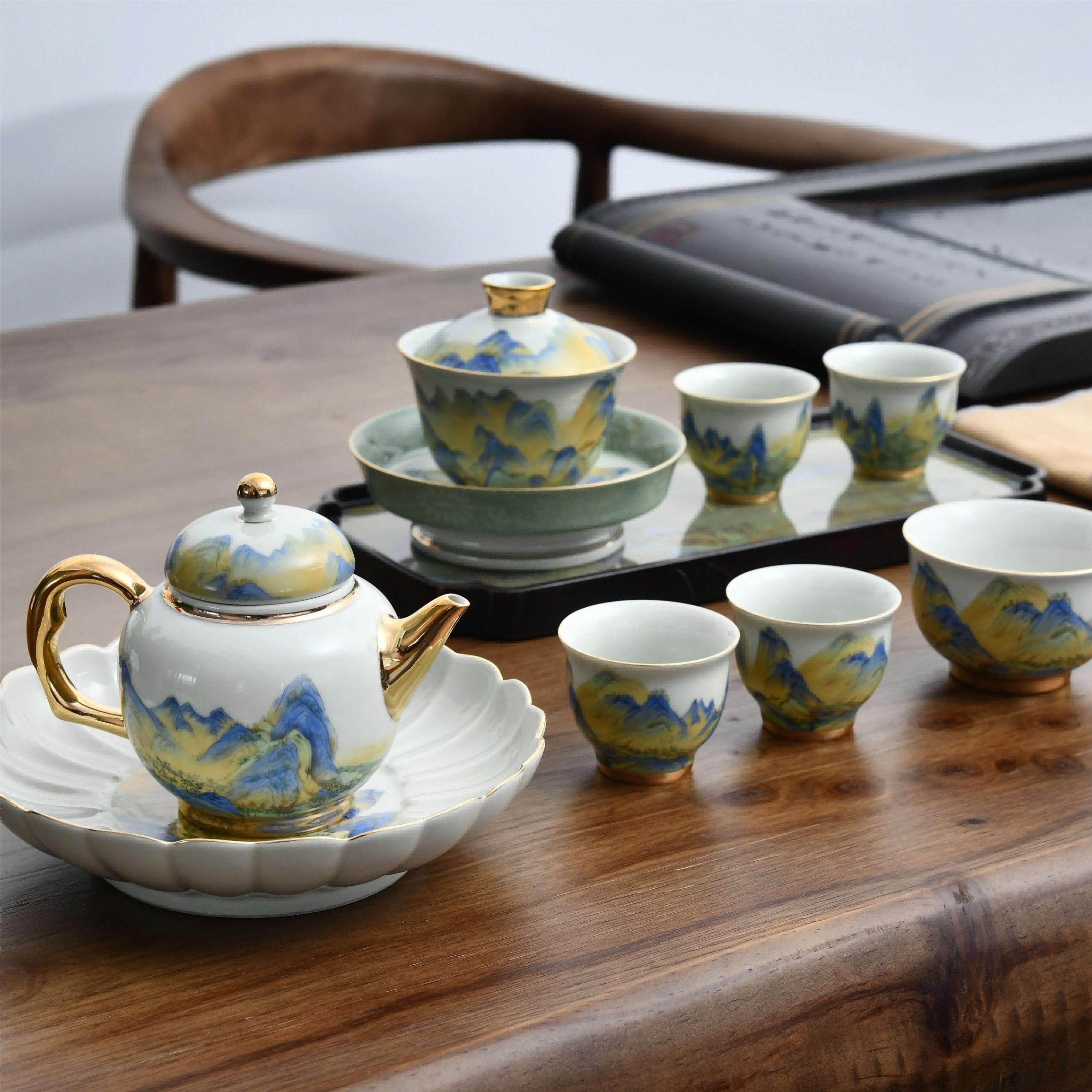 山国工夫茶山国饮艺 茶具茶杯 千里江山全组