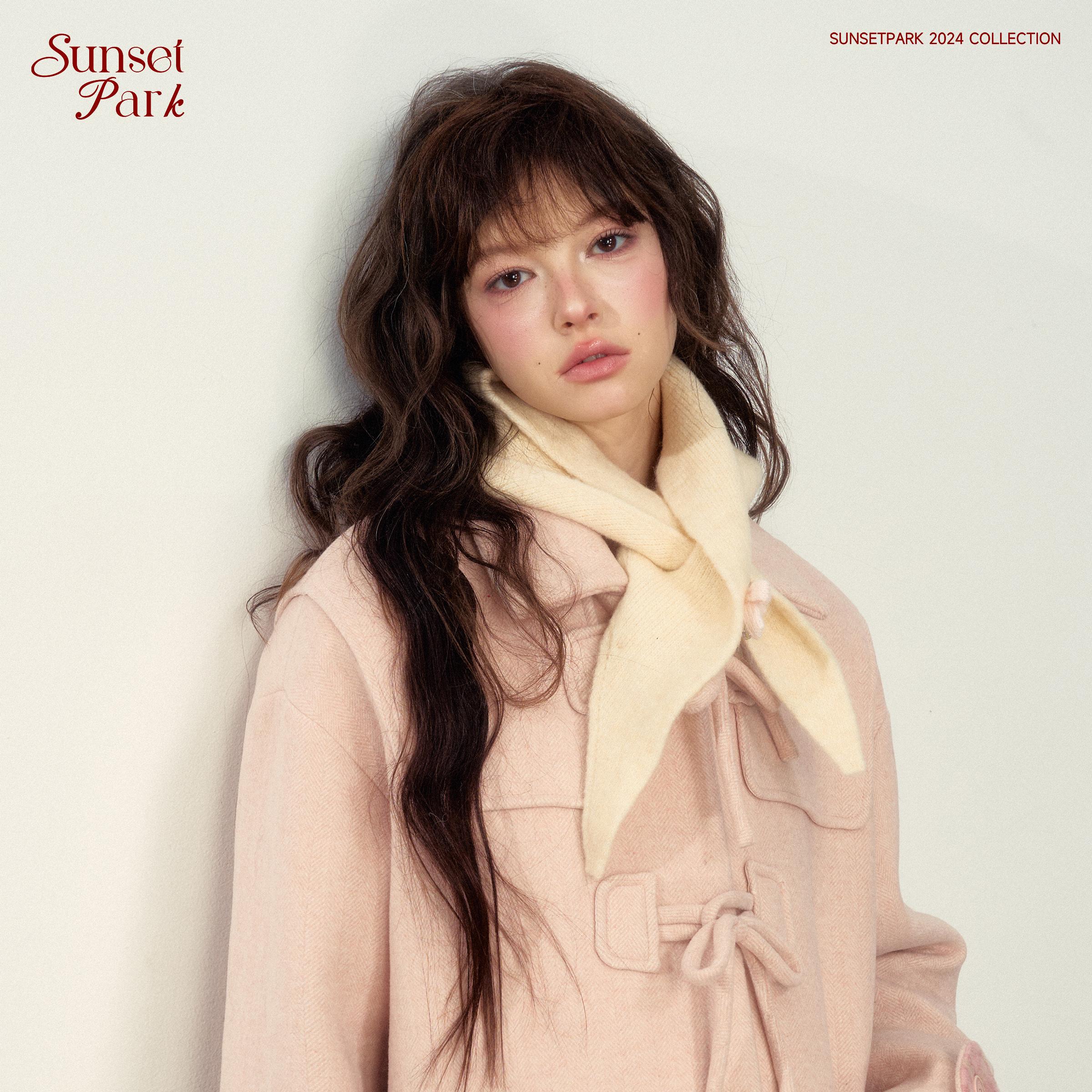 SunsetPark日落公园 米白/灰色学院少女感 保暖冬季百搭三角围巾