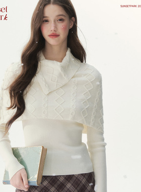 SunsetPark【1/10 20:00】假两件复古麻花针织翻领披肩小斗篷毛衣