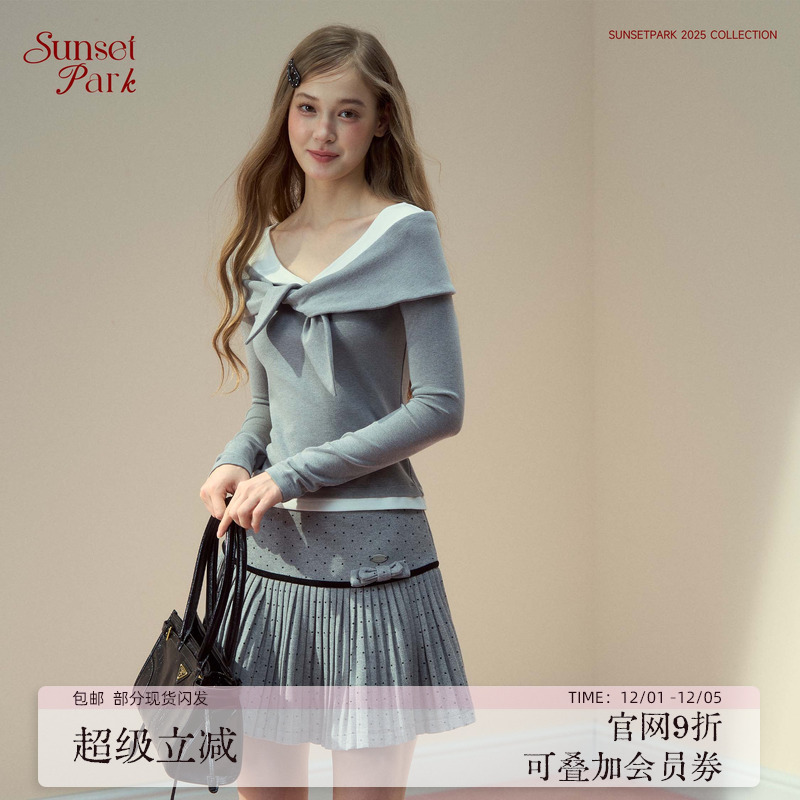 SunsetParkDaily/日落公园 灰/藏青舒适莫代尔假两件长袖T恤秋冬