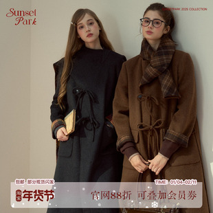 【王楚然同款】SunsetPark日落公园 复古羊毛双面呢格纹围巾大衣