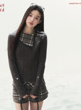 SunsetPark【1/10 20:00】复古翻领格纹拼接针织毛衣/格纹半裙