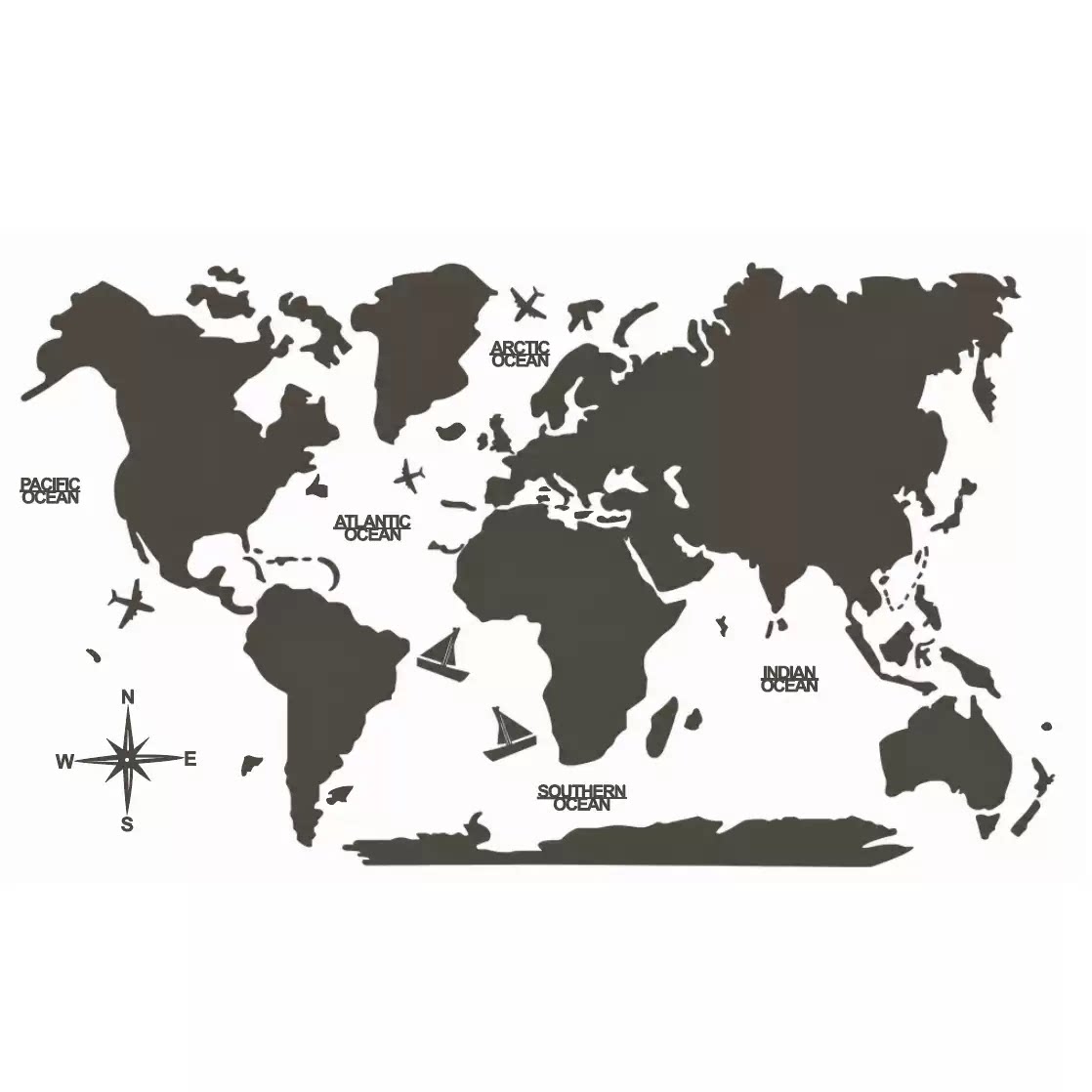 艺钟美世界地图立体墙贴客厅黑色个性创意简约家居装饰支持定制