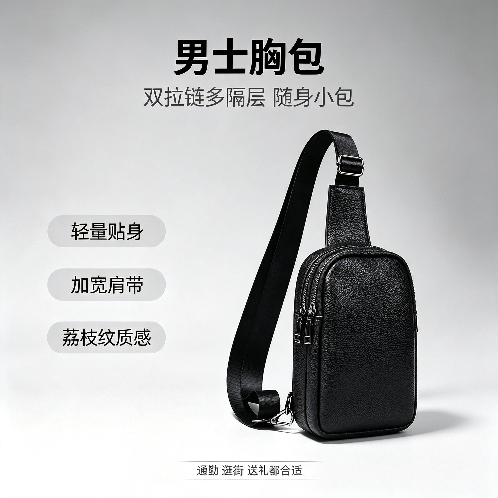 头层牛皮胸包男士迷你斜挎小包多功能运动包轻便胸前背包