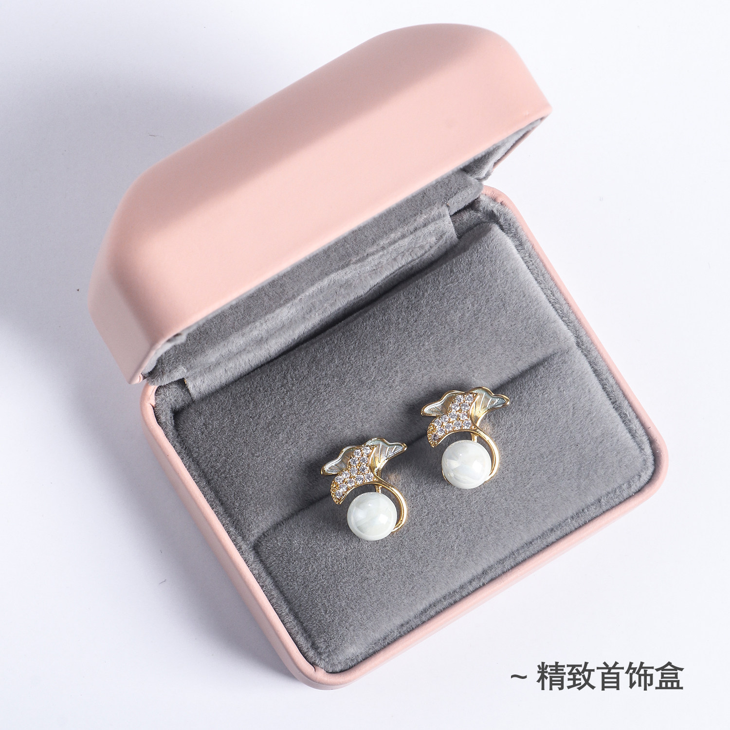 景德镇陶瓷花朵耳钉925银镀金