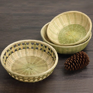 手工竹编篮圆簸箕馒头馍筐竹篮子家用收纳藤编洗菜蓝水果沥水箩筐