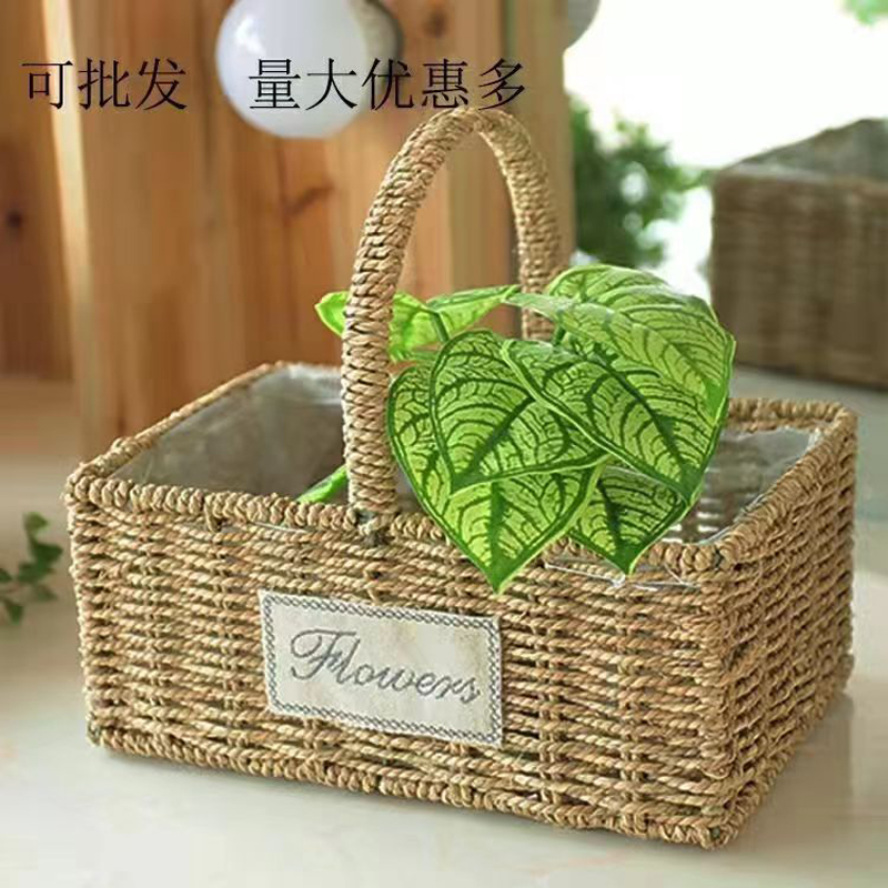 花篮手提草编竹编插鲜花艺手工编织仿藤月子鸡蛋水果礼盒田园篮子