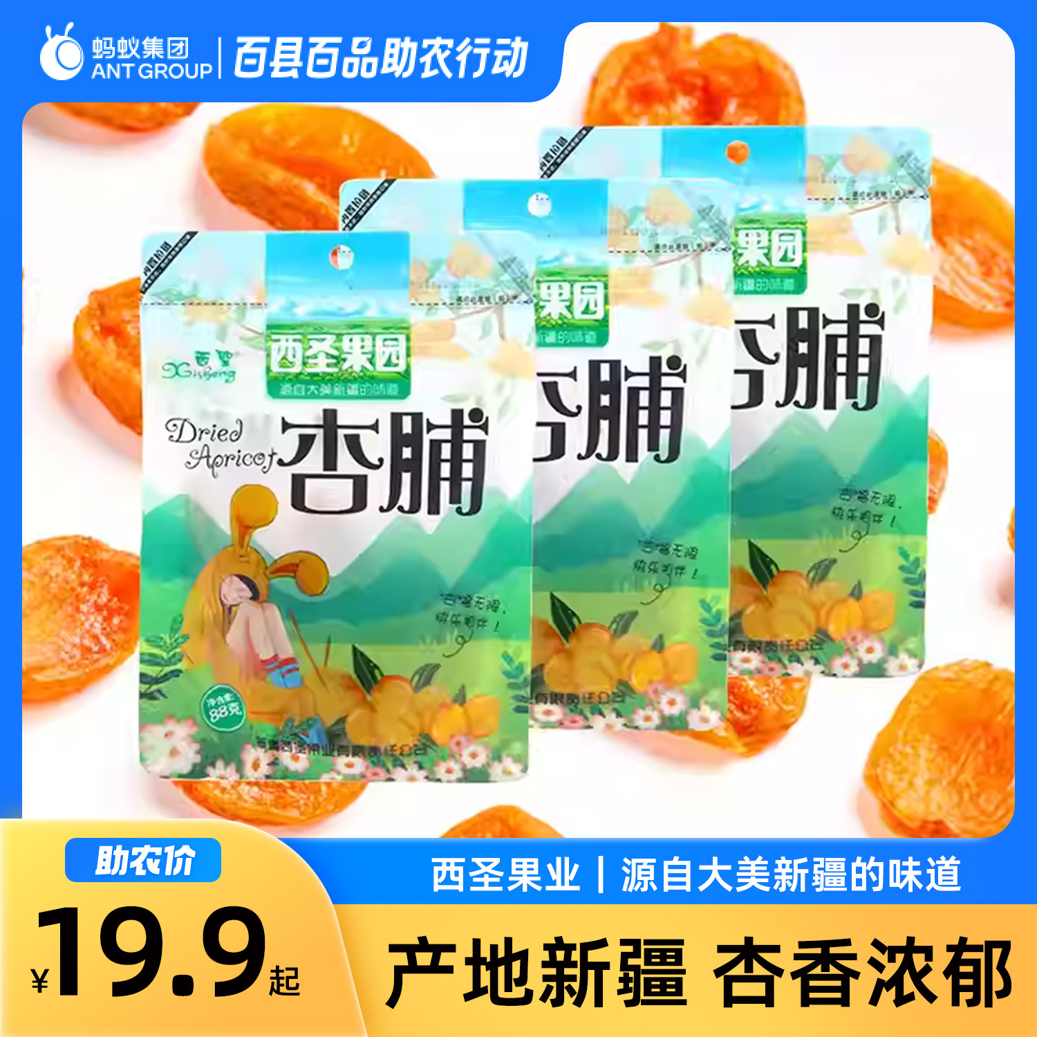 无核杏脯新疆特产西圣果业杏干酸甜杏肉肉厚果脯蜜饯果干休闲零食