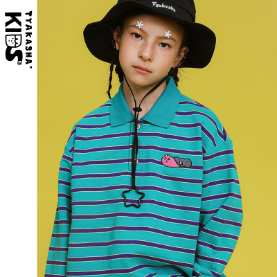 TYAKASHAKIDS塔卡沙童装上衣男女童POLO衫翻领条纹长袖T恤宽松