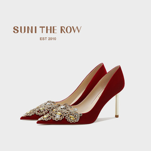 SUNI  秀禾服主婚纱婚鞋女2026新款水钻婚鞋红色高跟鞋细跟新娘鞋