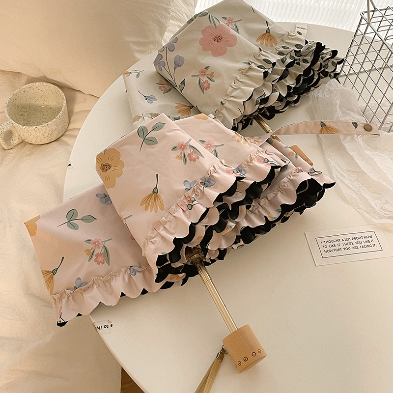 唯美韩系范！高颜值花朵五折轻小可携式遮阳伞女抗UV晴雨两用伞