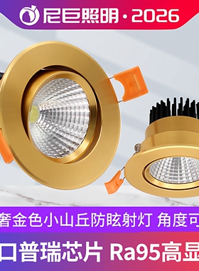 轻奢金色COB射灯嵌入式家用深防眩光客厅背景墙深藏深杯LED牛眼灯