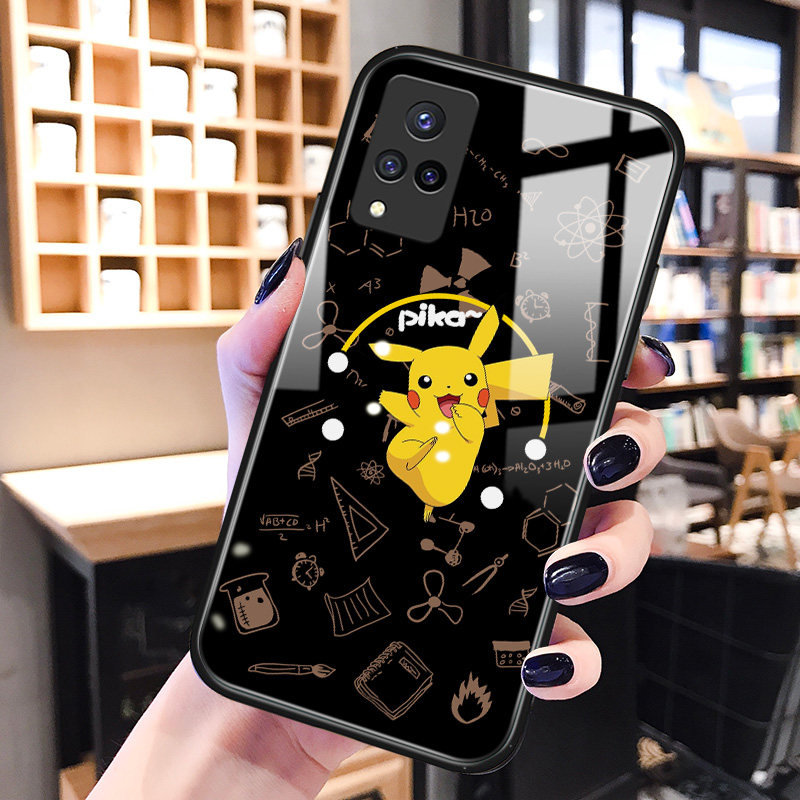 皮卡丘插画vivos9手机壳卡通s7e情侣新款vivoy30玻璃硅胶y73s可爱创意y52s适用防摔y31s保护套vivoiqooU3男女