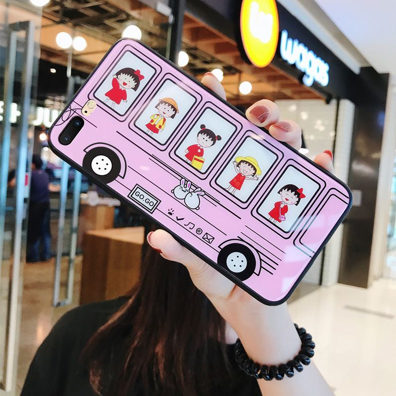 樱桃小丸子苹果8plus手机壳玻璃iphone7全包边plus防摔硅胶i6p日系女ipone5s可爱卡通网红6s适用sp保护套puls