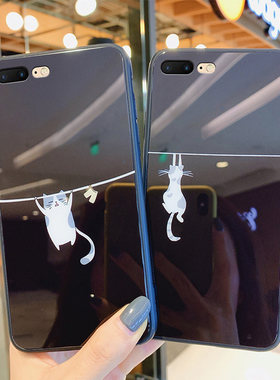 搞笑猫咪苹果8plus手机壳女玻璃iphone7网红适用6s硅胶防摔5s简约日韩puls潮牌创意p个性i6p七八保护套男plus