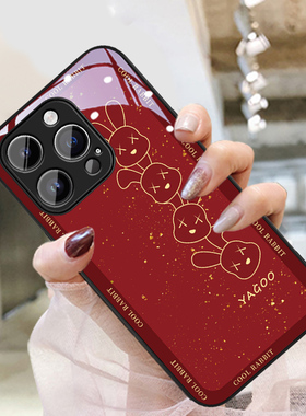 新年堆堆兔适用苹果14promax手机壳玻璃iphone13新款12mini本命年11红色xsmax可爱xr高级硅胶se3女78plus男6s