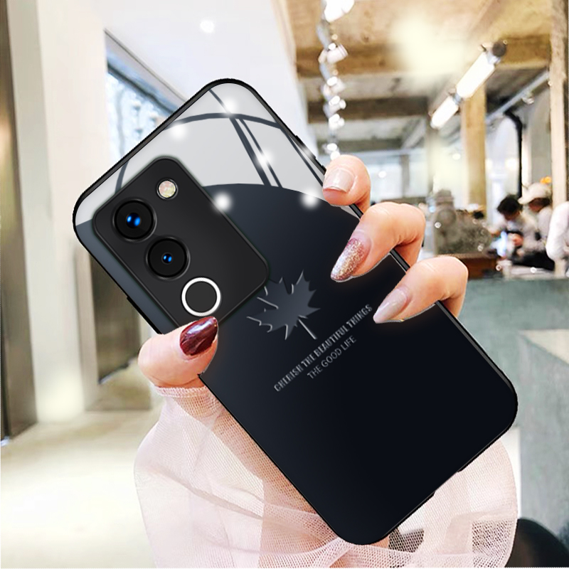 蓝黑枫叶适用vivos17手机壳s16pro新款简约s15e女y77高级y97y95y85y83玻璃y55s硅胶nex3y73s潮牌s12保护套s10