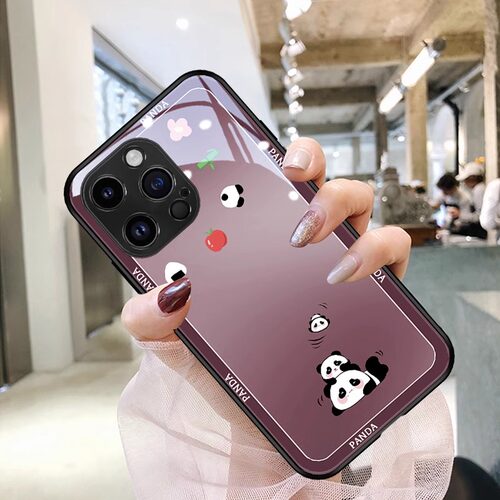 熊猫堆堆可爱时尚玻璃硅胶手机壳