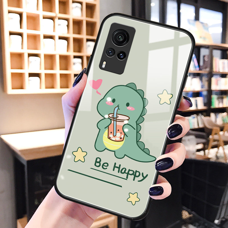 绿色恐龙vivox60手机壳玻璃x60pro+卡通可爱vivoy30适用网红y52s男女生新款y31s硅胶ins风iqooU3保护套xplay6