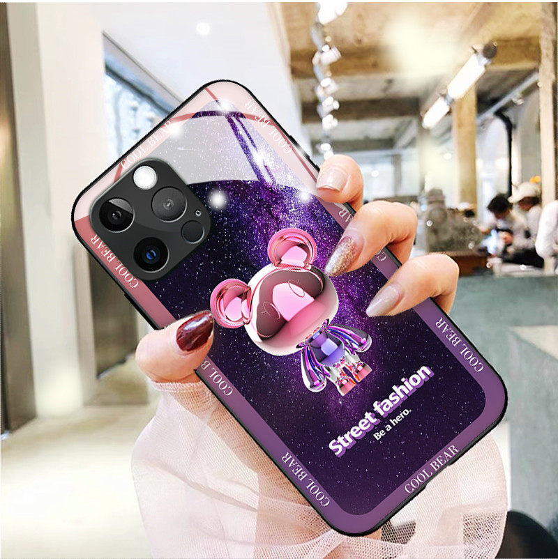 金属熊适用苹果13手机壳新款iphone11promax高级感12mini防摔xsmax男女xr情侣5玻璃se2硅胶78plus外套6splus
