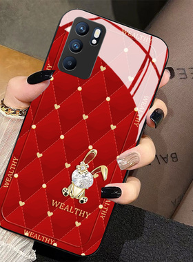 菱格金花兔适用于opporeno9手机壳新款reno8红色新年reno7高级reno6时尚5pro+玻璃4se女oppofindx5保护套x3x2