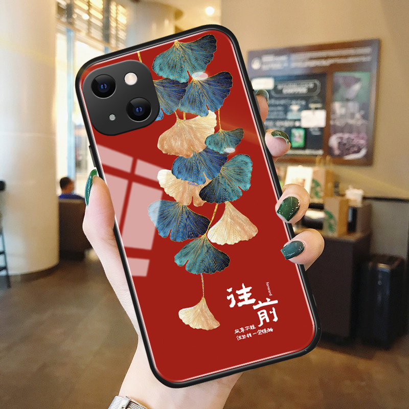 银杏苹果13手机壳玻璃iphone11promax高级硅胶12mini男女新款xsmax情侣xr红色7防摔se2适用8plus保护套6splus