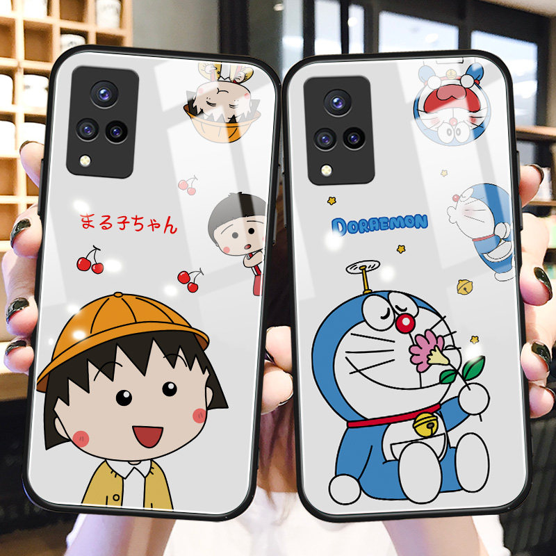卡通叮当猫vivos9手机壳玻璃s7e动漫风创意vivoy30适用防摔y31s硅胶新款y73s小丸子女生y52s保护套vivoiqoou3